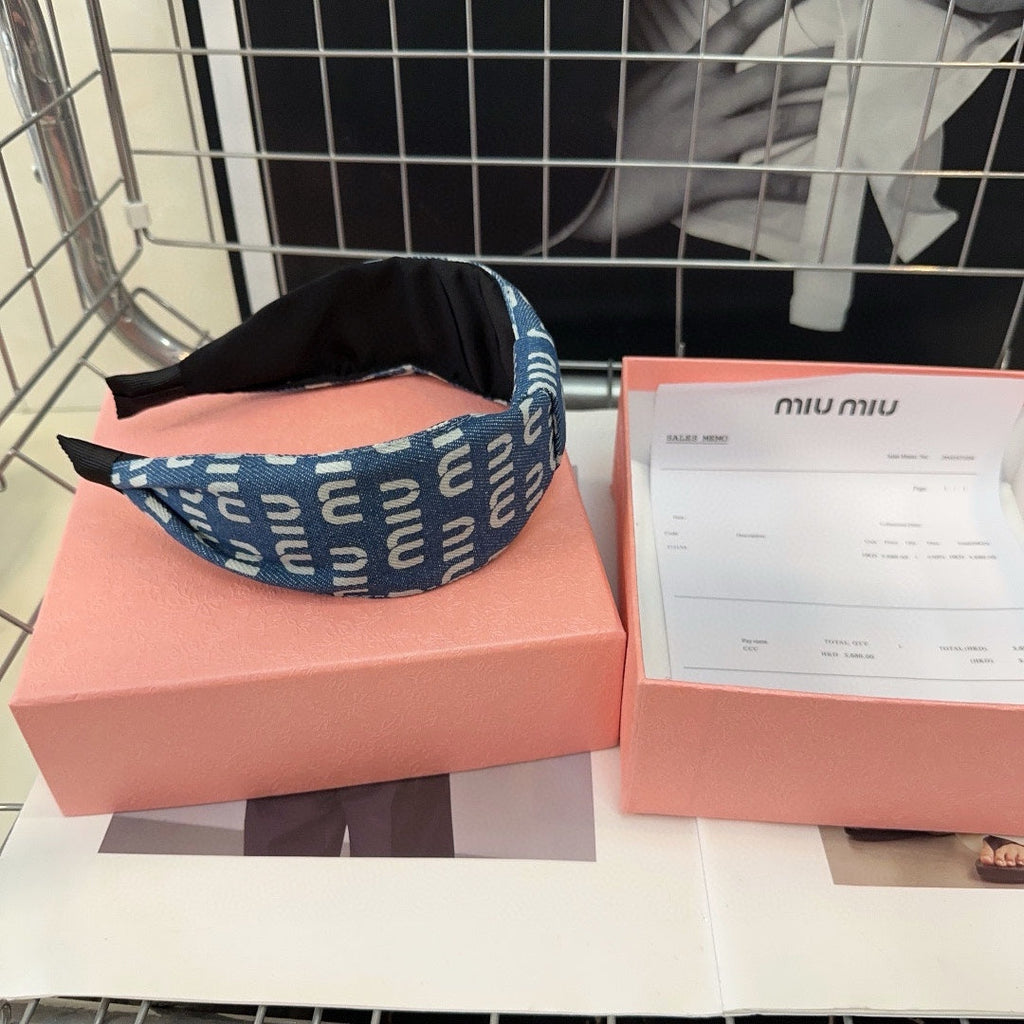 CHANEL DENIM LETTER HEADBAND BALTIC BLUE MIX WHITE 205578