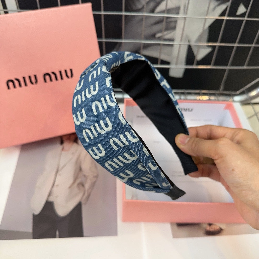 CHANEL DENIM LETTER HEADBAND BALTIC BLUE MIX WHITE 205578