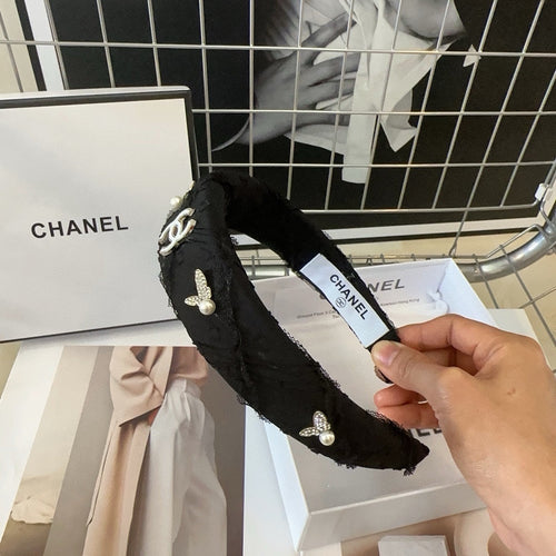 CHANEL BLACK VOILE AND FABRIC HAIRBAND WITH STICKER 410872