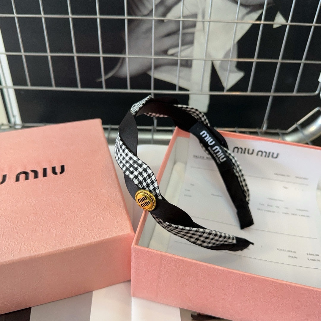 CHANEL HEADBAND IN BLACK SILK MIX PLAID COTTON 412529
