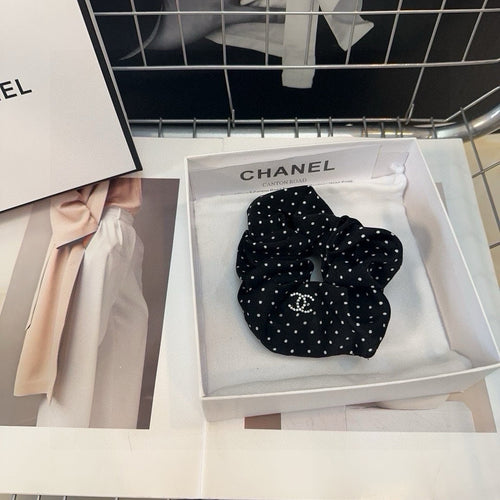 CHANEL BLACK DOT FABRIC SCRUNCHIE 418926
