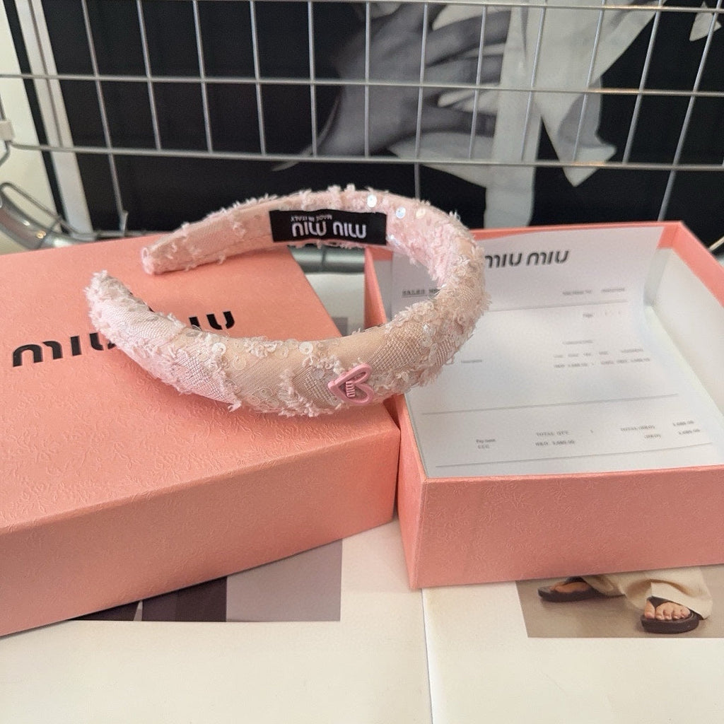 CHANEL LIGHT PINK HEADBAND ATTACHED SEQUINS TWEED 425521