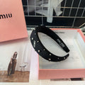 CHANEL THICK HEADBAND ATTACHED BEADED IN BLACK FABRIC 429361