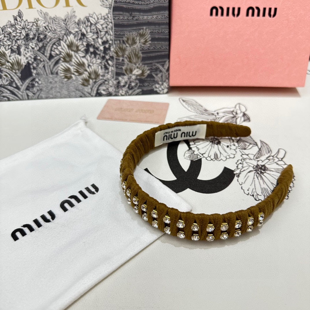 CHANEL HAIRBAND IN LIZARD BROWN FELT FABRIC DIAMOND-EMBELLISHED 230831