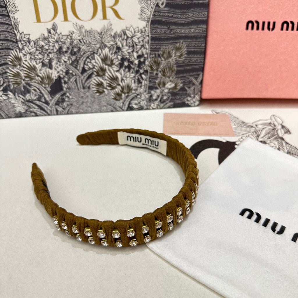 CHANEL HAIRBAND IN LIZARD BROWN FELT FABRIC DIAMOND-EMBELLISHED 230831