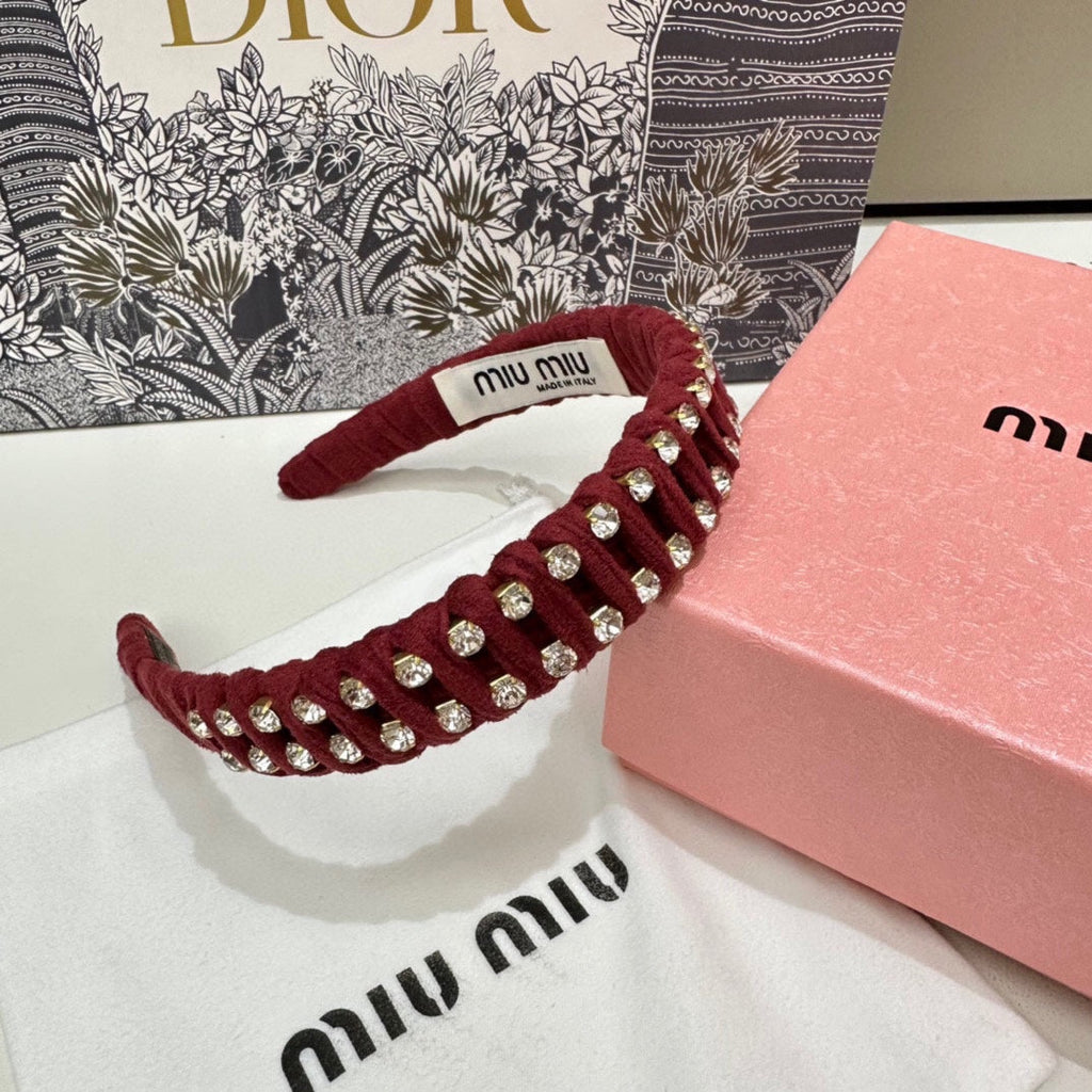 CHANEL HAIRBAND IN RED FELT FABRIC DIAMOND-EMBELLISHED 230832