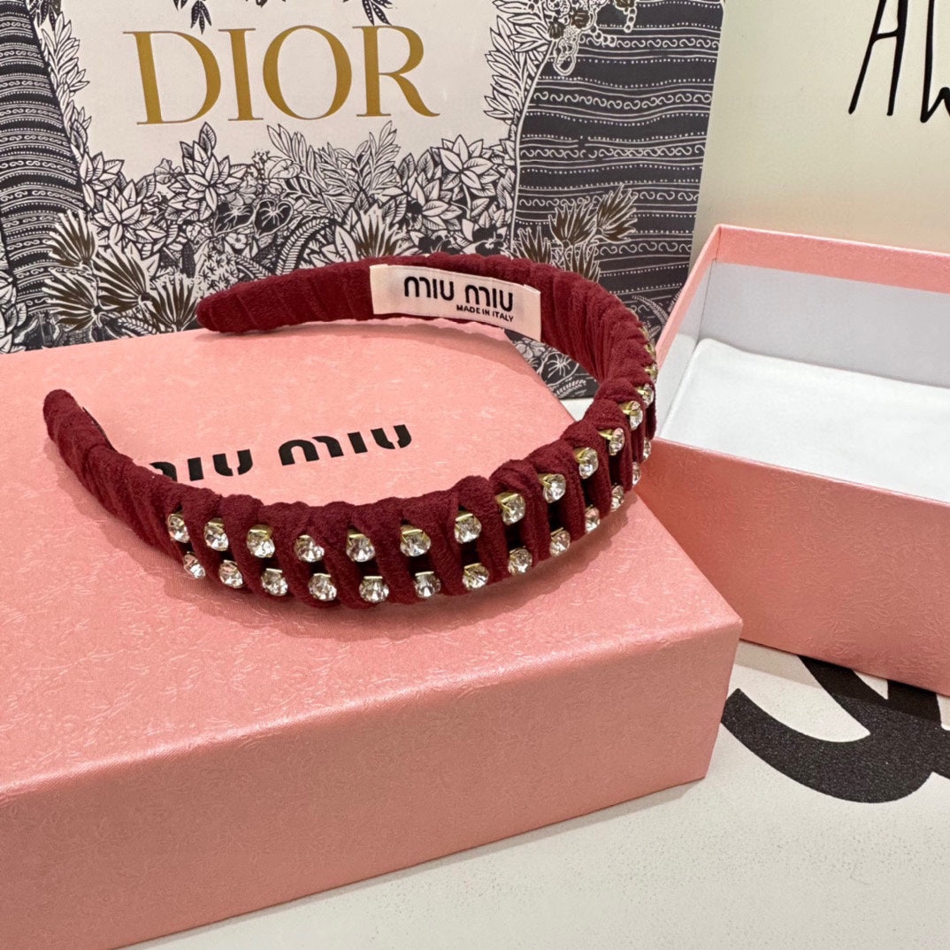 CHANEL HAIRBAND IN RED FELT FABRIC DIAMOND-EMBELLISHED 230832