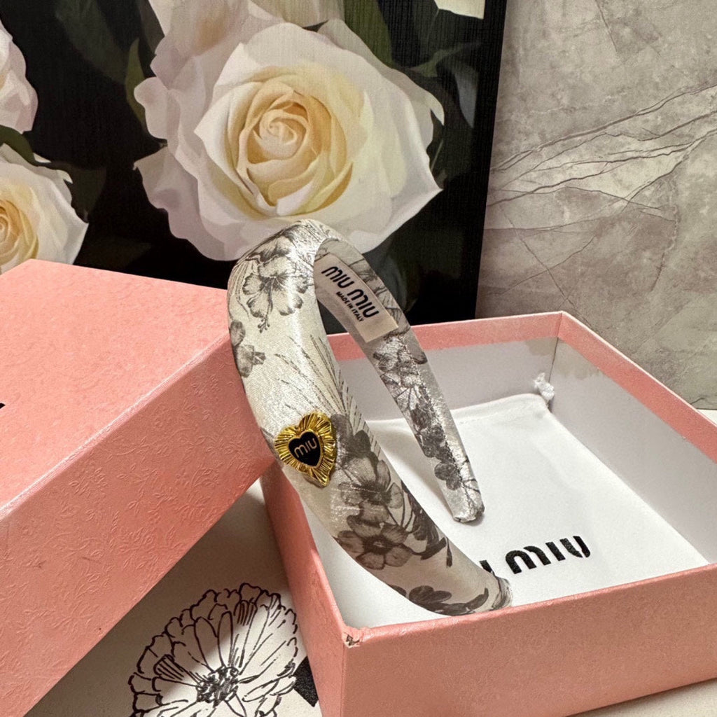 CHANEL SILK THICK HEADBAND WHITE FLOWER PRINT 239958