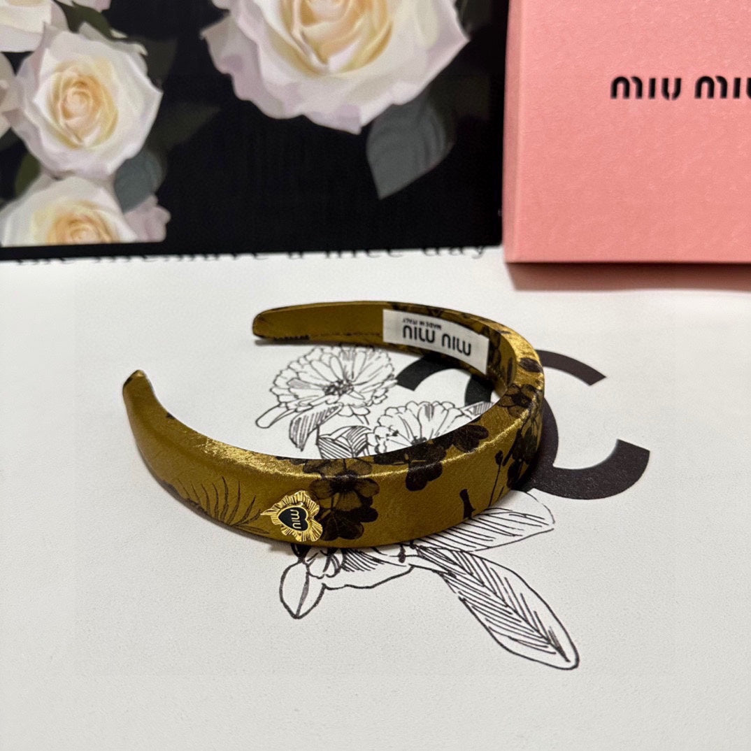 CHANEL SILK THICK HEADBAND DIJON YELLOW FLOWER PRINT 239959