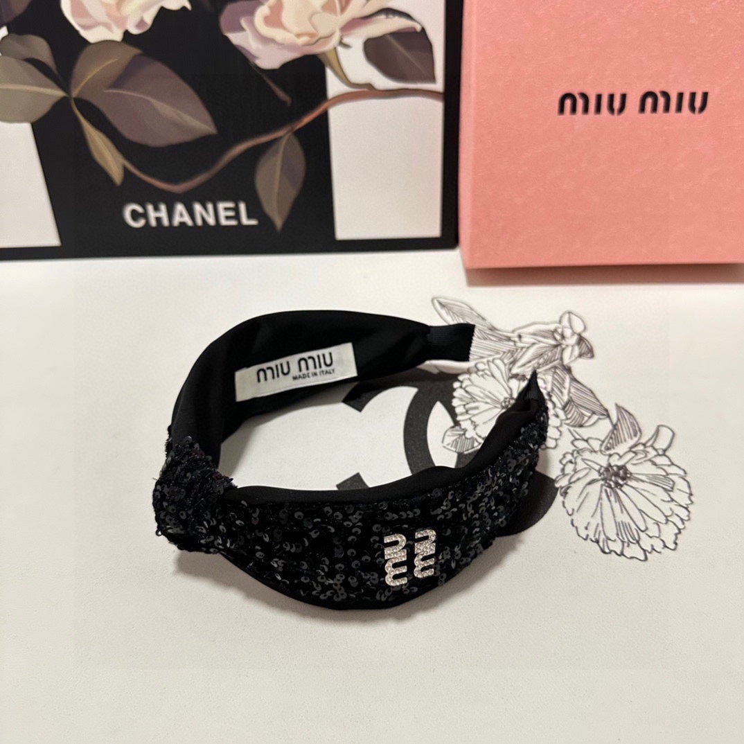 CHANEL HEADBAND IN BLACK VELVET SEQUINS-EMBELLISHED 361159