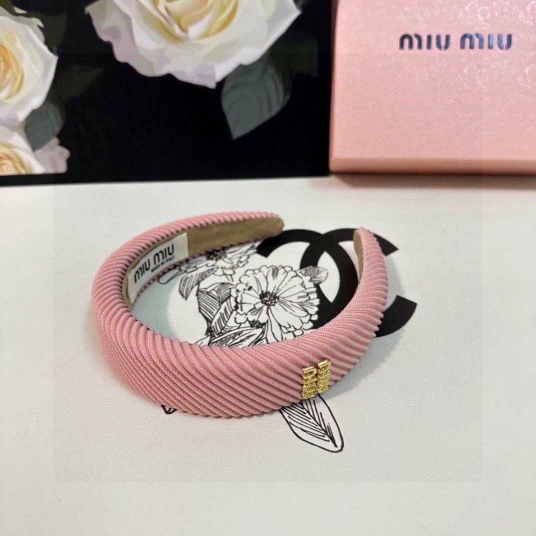CHANEL THICK HEADBAND IN PINK CORDUROY 412478