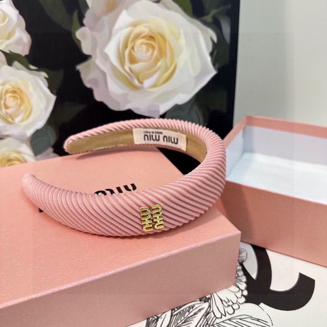 CHANEL THICK HEADBAND IN PINK CORDUROY 412478