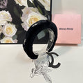 CHANEL THICK HEADBAND WITH DIAMOND LOGO IN BLACK PLUSH FABRIC 412484