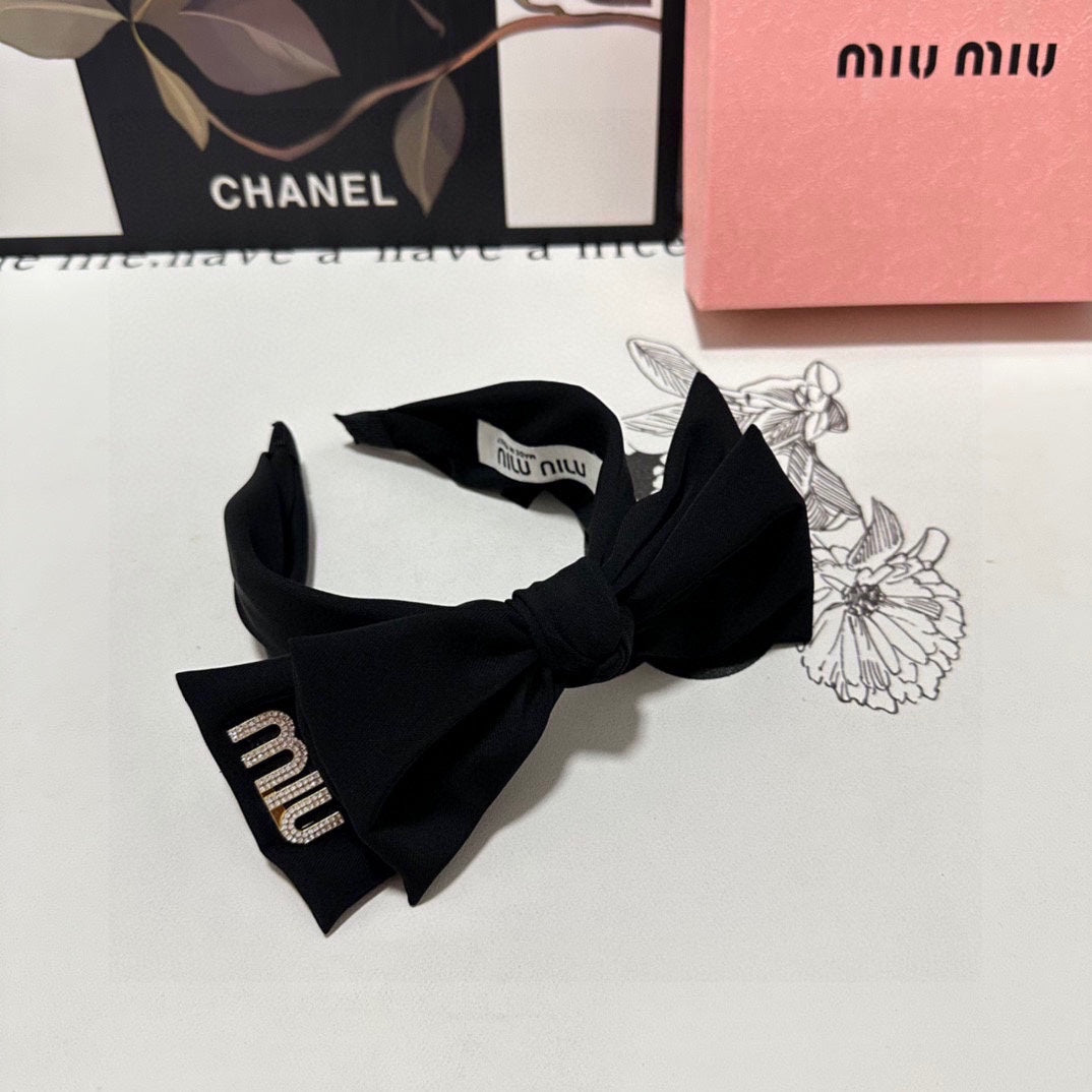 CHANEL BIG BOW HEADBAND IN BLACK COTTON 432821