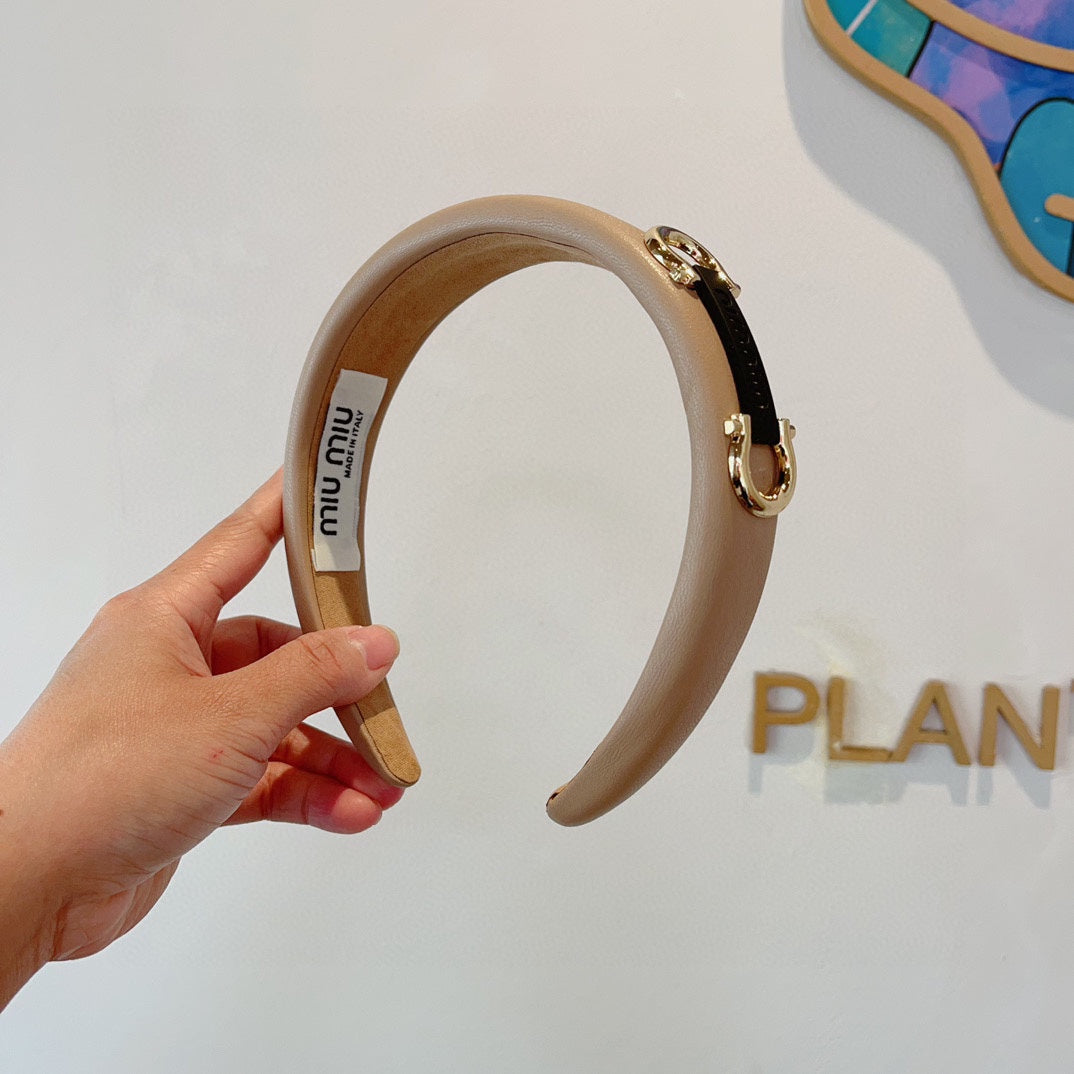 CHANEL GOLD HORSEBIT HEADBAND IN WOOD BROWN CALFSKIN 329350