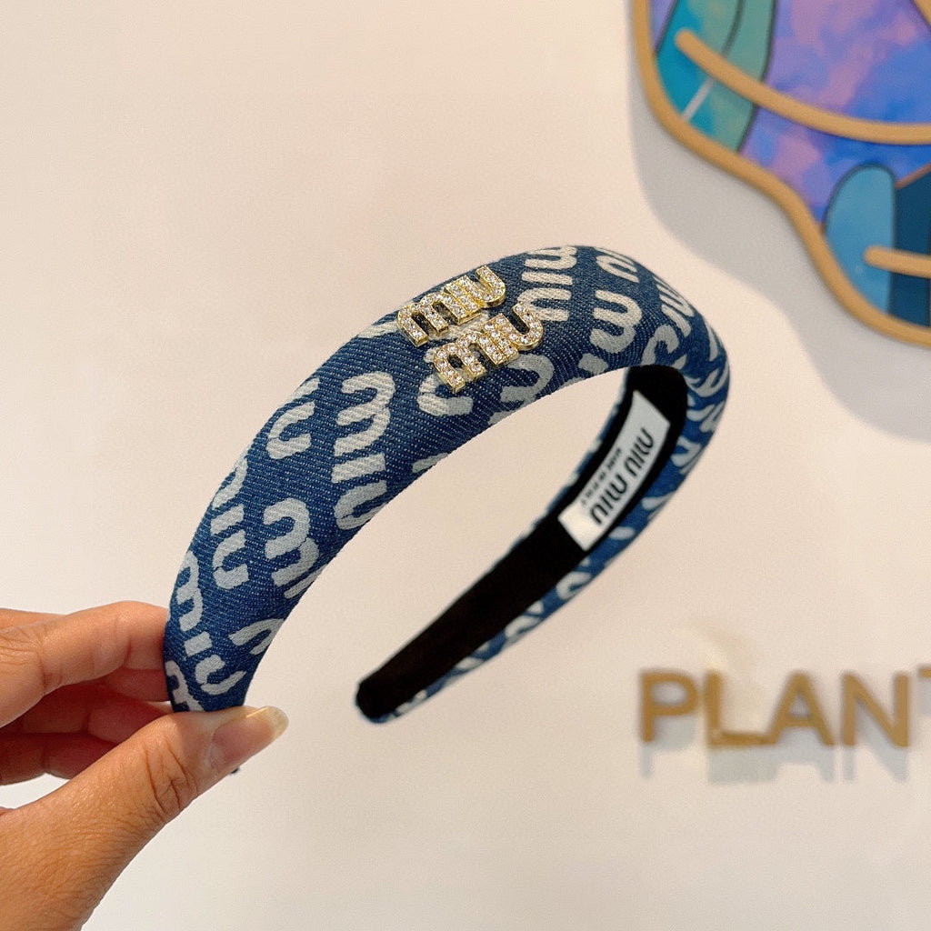 CHANEL CLASSIC BLUE HEADBAND DENIM 402880