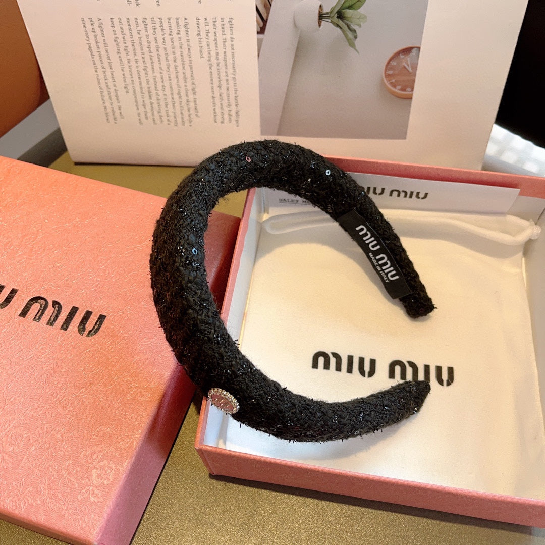 CHANEL THICK HEADBAND IN BLACK TWEED EMBELLISHED SEQUINS 406047