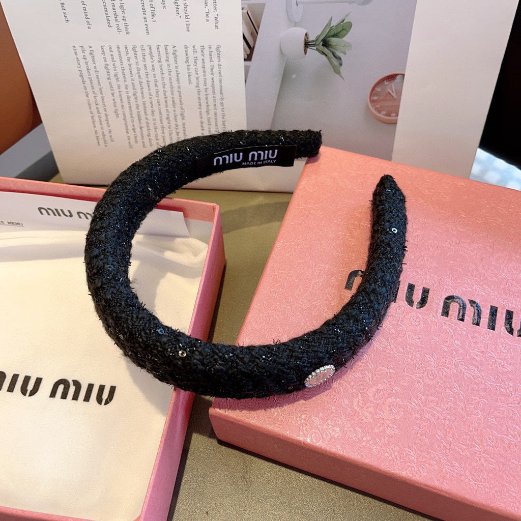 CHANEL THICK HEADBAND IN BLACK TWEED EMBELLISHED SEQUINS 406047