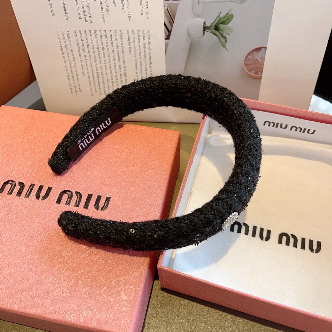 CHANEL THICK HEADBAND IN BLACK TWEED EMBELLISHED SEQUINS 406047