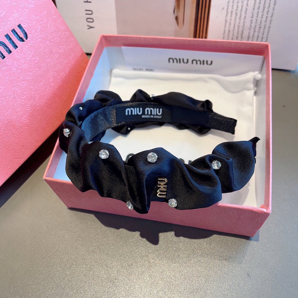 CHANEL HEADBAND ATTACHED DIAMONDS IN BLACK SILK 412434