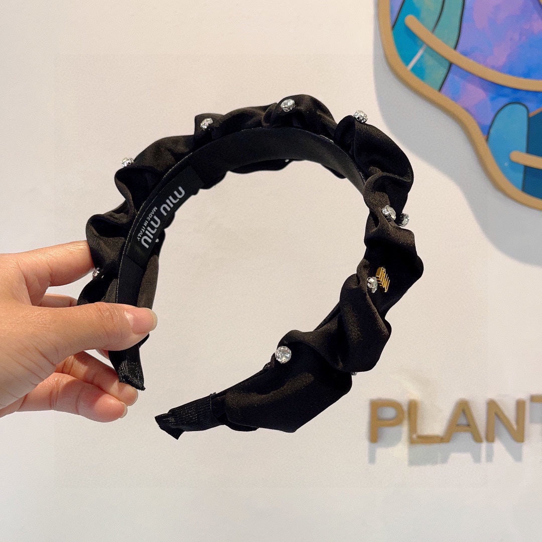 CHANEL HEADBAND ATTACHED DIAMONDS IN BLACK SILK 412434
