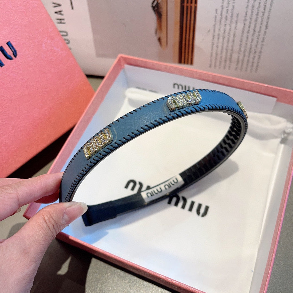 CHANEL HEAD BAND IN USAFA BLUE LAMBSKIN AND RESIN 417295