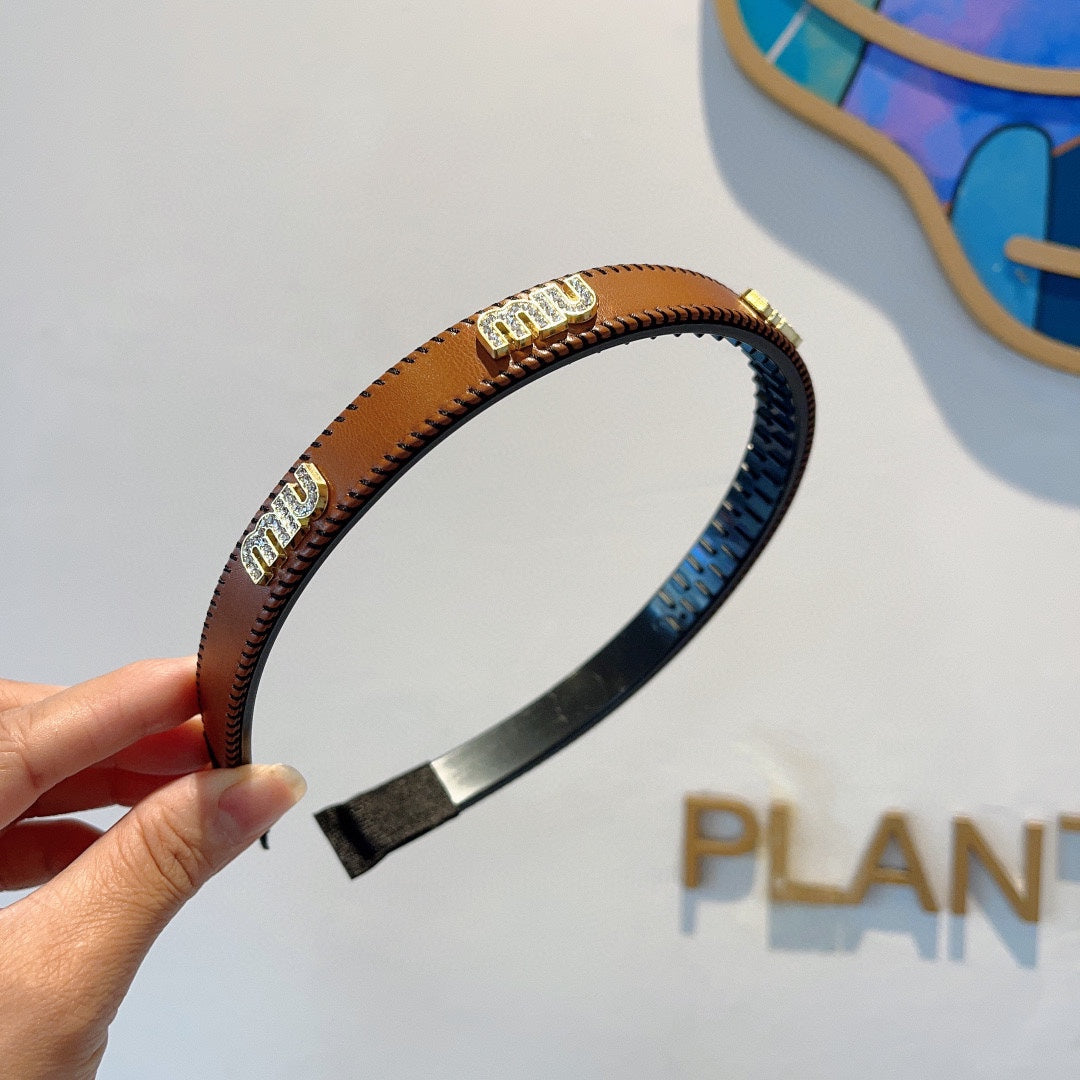 CHANEL HEAD BAND IN BURNT ORANGE LAMBSKIN AND RESIN 417296