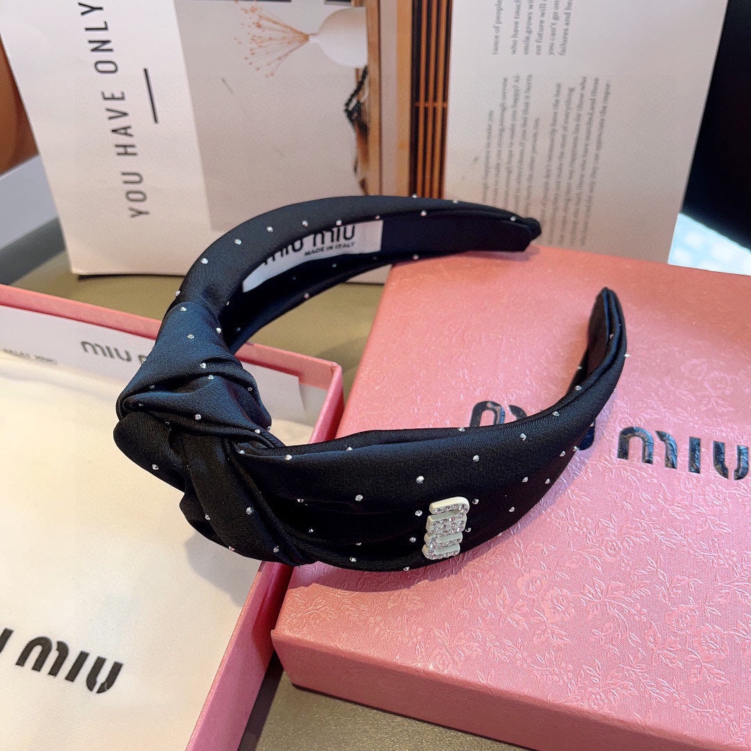 CHANEL CRYSTALS EMBELLISHED HEAD BAND IN BLACK COTTON 418873