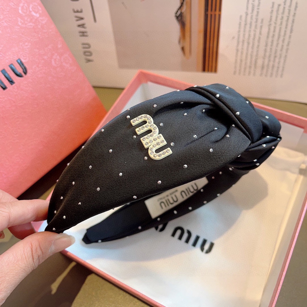 CHANEL CRYSTALS EMBELLISHED HEAD BAND IN BLACK COTTON 418873