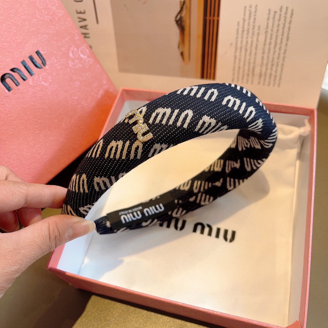 CHANEL THICK HAIR BAND IN NAVY BLUE KINITTED FABRIC 420636
