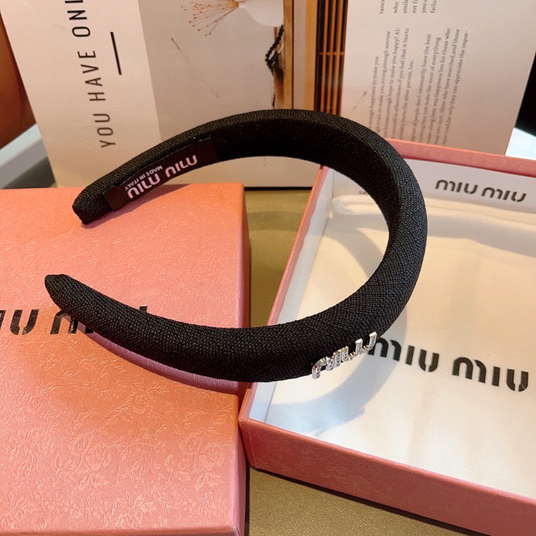 CHANEL THICK HAIR BAND IN BLACK RAW FABRIC 423578