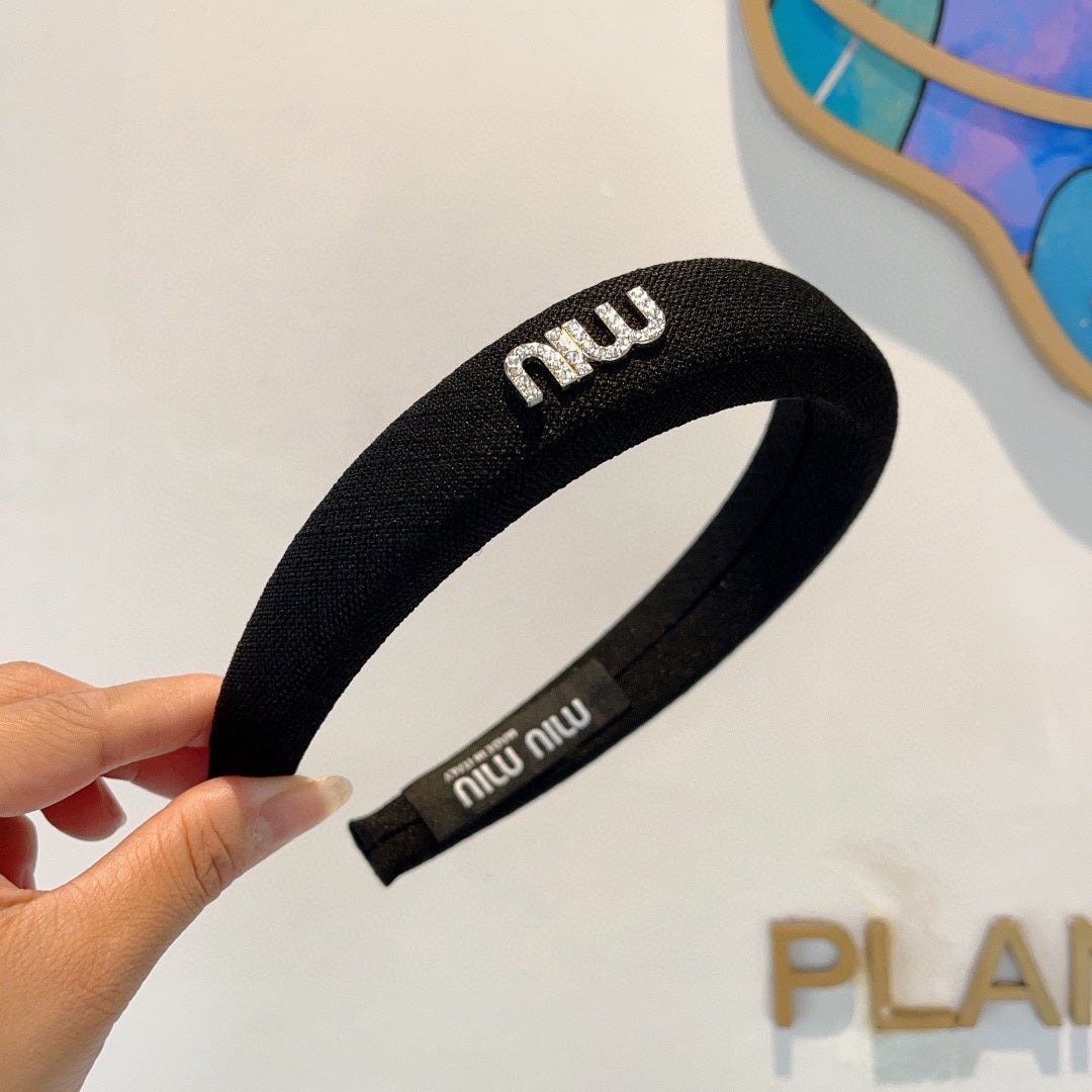 CHANEL THICK HAIR BAND IN BLACK RAW FABRIC 423578