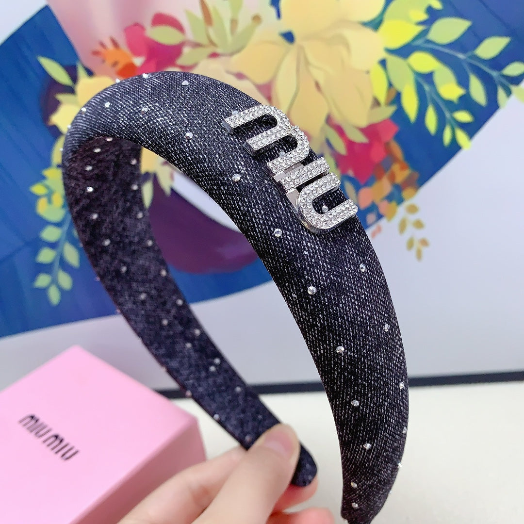 CHANEL DENIM HEADBAND BLACK WITH CRYSTALS 164215