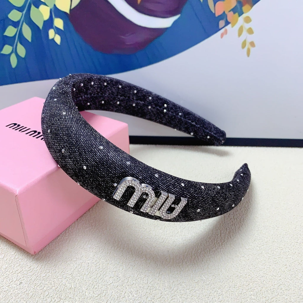 CHANEL DENIM HEADBAND BLACK WITH CRYSTALS 164215