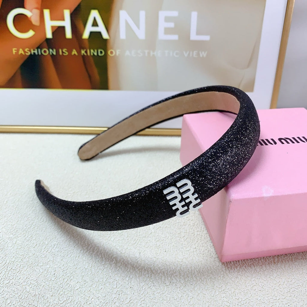 CHANEL HEADBAND IN BLACK GLITTER FABRIC 174109