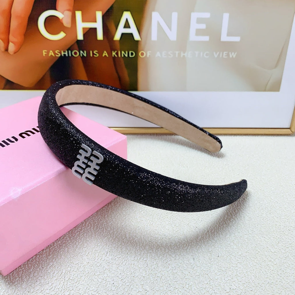 CHANEL HEADBAND IN BLACK GLITTER FABRIC 174109